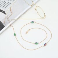 Gold-colored metal non-slip chain, with crystal beads in the form of multi colored water droplets, for glasses and masks GA069