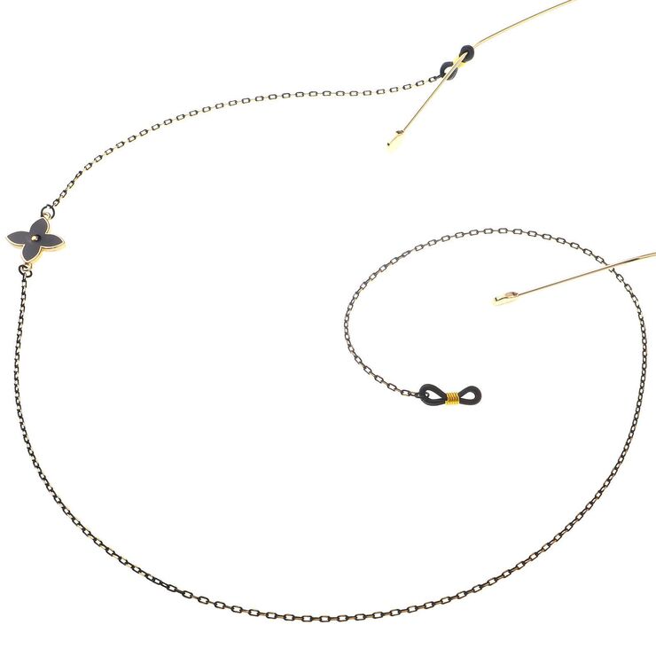 Black-colored metal non-slip chain, with flower grass, for glasses and masks GL091