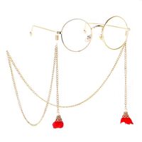 Gold-colored metal non-slip chain, with a red pearl flower pendant, for glasses and masks GL193