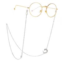 Silver-colored metal non-slip chain with rhinestones, star and moon, for glasses and masks GL227