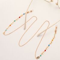 Gold-colored metal non-slip chain, with colored crystal and metal restangular, for glasses and masks GL1859