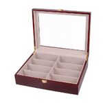 Glasses and frames holder display with 8 slots and cover, MDF red coating