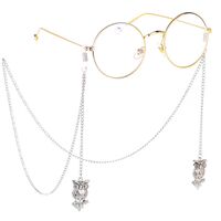 Silver-colored metal non-slip chain, with owl pendant, for glasses and masks GL213