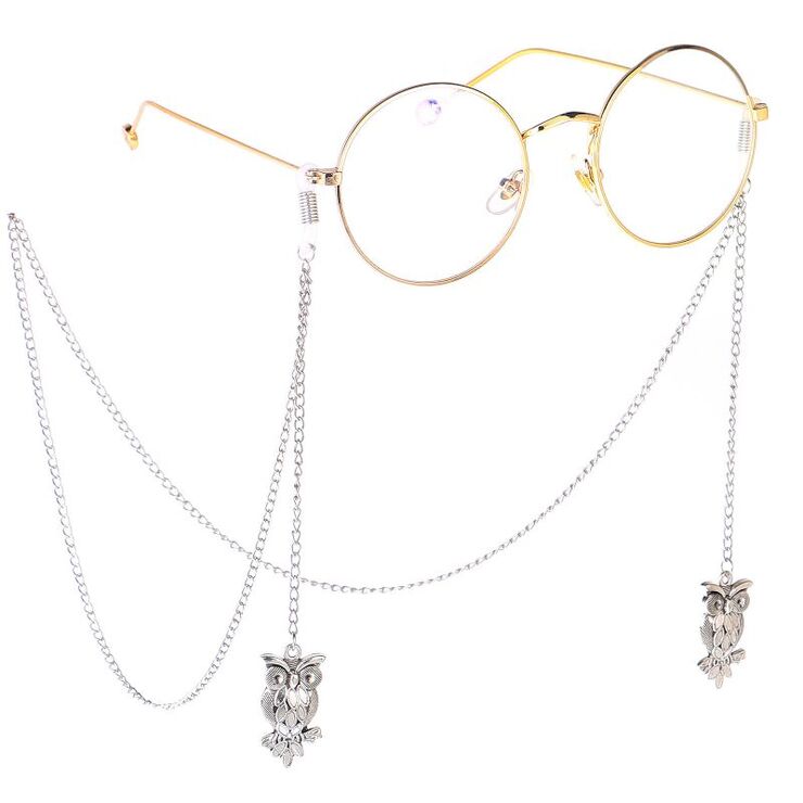 Silver-colored metal non-slip chain, with owl pendant, for glasses and masks GL213