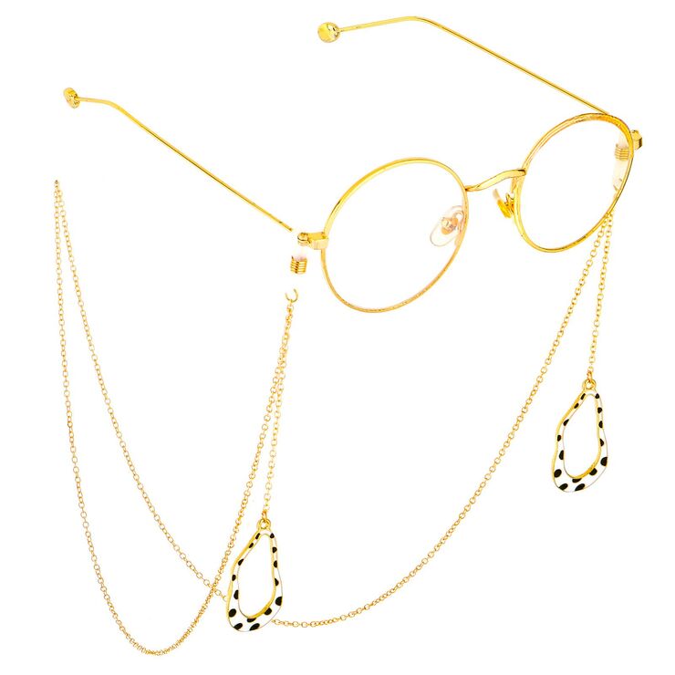 Gold-colored metal non-slip chain, with pendant polka dot, for glasses and masks GL768