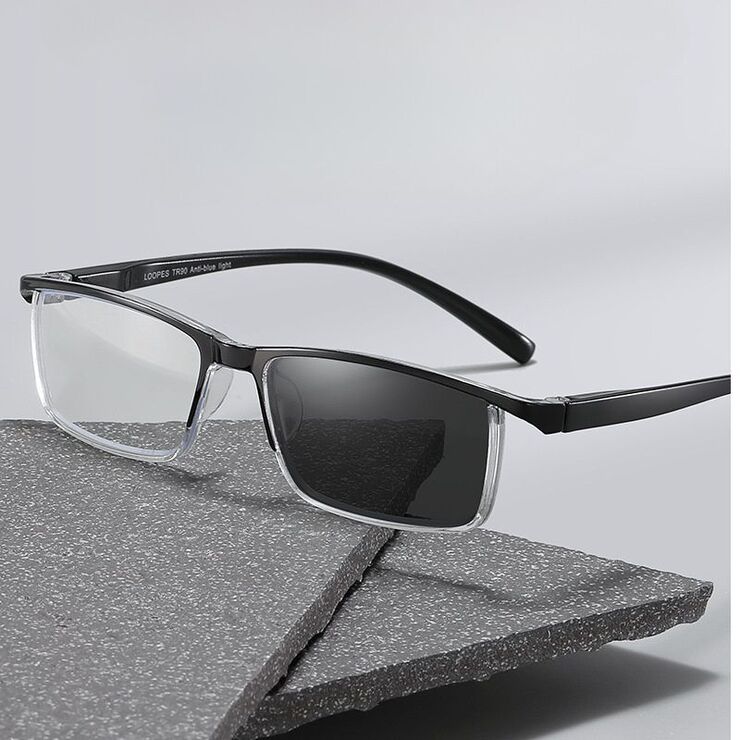 Photochromic plastic glasses for reading, with protection Blue Cut, diopters from 0.00 to +4.00, KY023变色眼镜