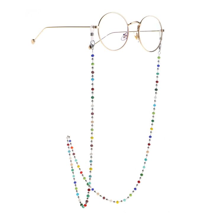 Metal non-slip chain silver, with colorful crystal and steel beads, for glasses and masks GS039