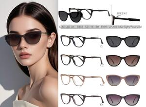 Оправа для очков пластиковая TR90+CP с защитой от синего света, с флексом + поляризационная солнцезащитная насадка (клипон) Leke LK8838