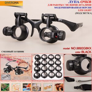 Magnifier-glasses, 2.5X, 6X 8X 10X 15X 20X 25X magnification for jewelers, eyeglass repair hours 9892G-8KX 放大镜