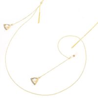 Gold-colored metal non-slip chain, with pendant triangle and rhinestone and pearl, for glasses and masks GL279