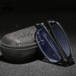 Folding plastic reading glasses JY101 with Blue ray cut protection with case, diopters from +1.00 to +4.00, RMC=62-64