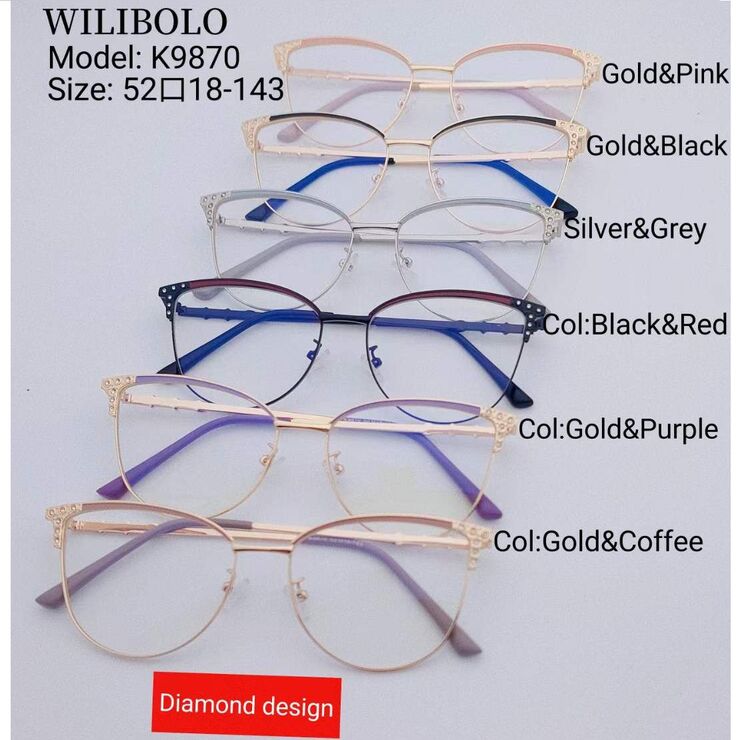 Metal ultrathin women's frames with rhinstones Wilibolo K9870