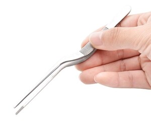 Точечный изогнутый пинцет из нержавеющей стали для подбора мелких деталей, страз 不锈钢弯镊子 J8018