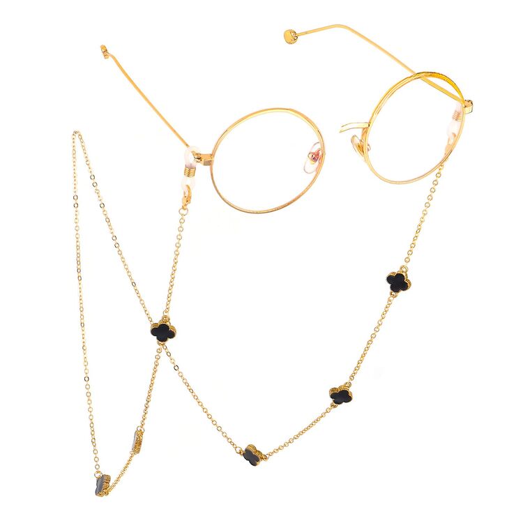 Gold-colored metal non-slip chain, with black and white rhinestones, for glasses and masks GL621