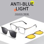 Оправа металлическая мужская с защитой от синего света + 2 магнитных солнцезащитных насадки (клипон) 7012-GT