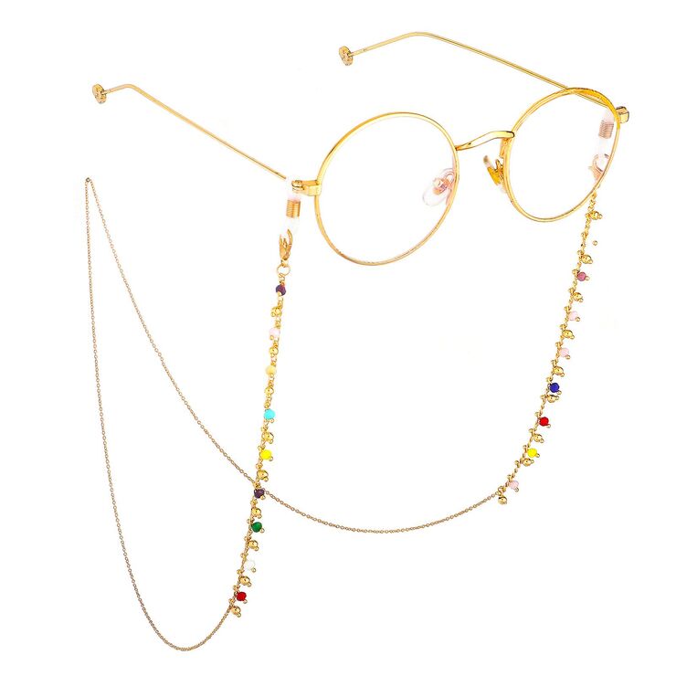 Gold-colored metal non-slip chain, with colored beads, for glasses and masks GL664