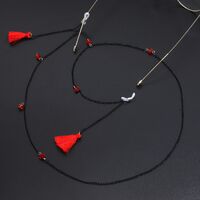 Black-colored metal non-slip chain, with red tassel and crystal, for glasses and masks GL503