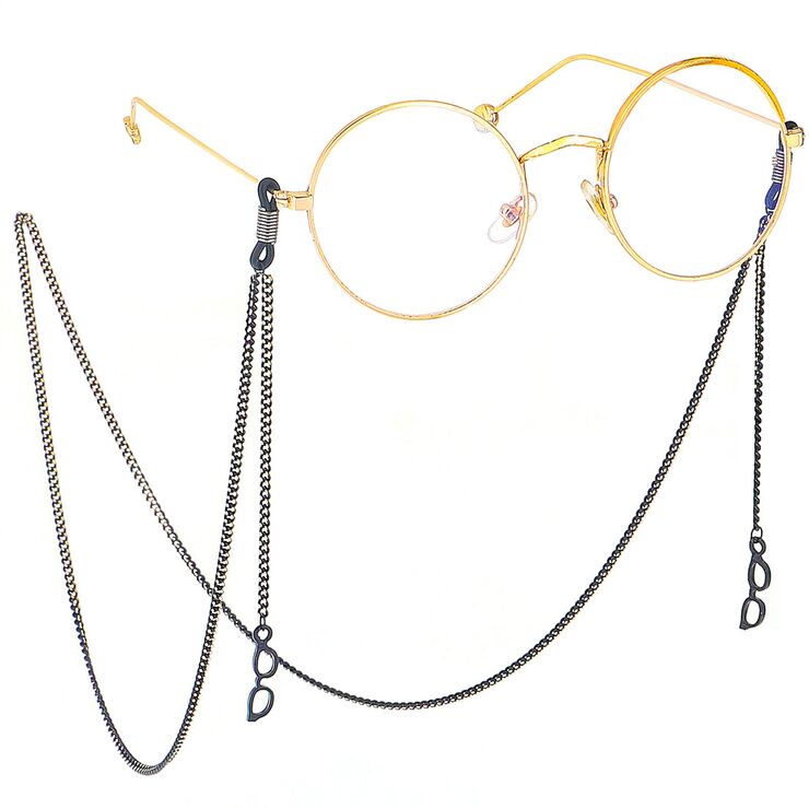 Black-colored metal non-slip chain, with pendant glasses, for glasses and masks GL413