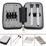 A set of mini-screwdrivers in a metal case with two holders and 10 nozzles for repairing glasses No. 2 to the optician to the