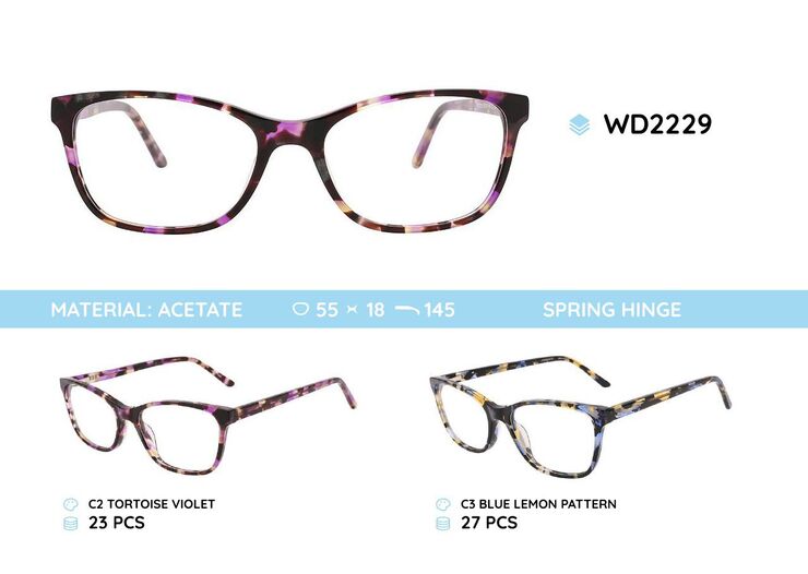 Plastic acetate eyeglasses frame for women with spring hinges WD2229