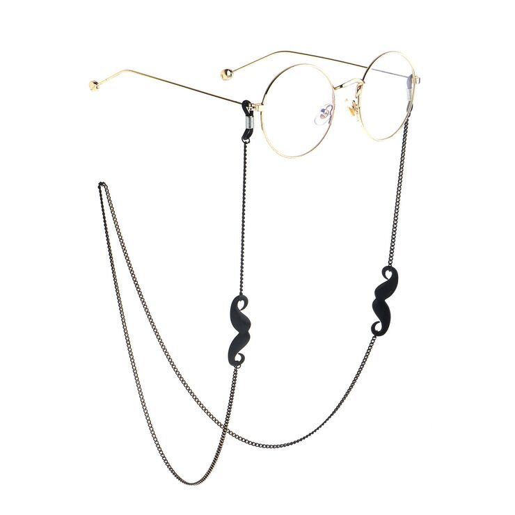 Black-colored metal non-slip chain, with pendant beard, for glasses and masks GL830