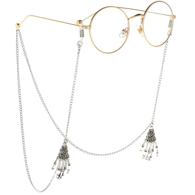 Silver-colored metal non-slip chain, with hand, for glasses and masks GL055