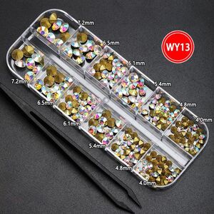 Rhinestones set with pointed bottom for glasses decorating + tweezers, AB color, 4.0-7.2 mm, TH0003 WY-13 (price per pack, min. order- 3)