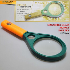 Лупа увеличительная РАКЕТКА с оранжевой ручкой, увеличение 3X, 4X, 5X, 6X