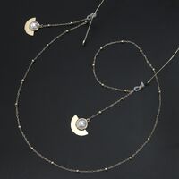 Gold-colored metal non-slip chain, with pendant pearl fan-shaped and beads, for glasses and masks GL575