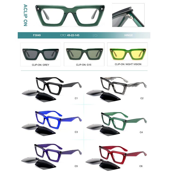 Plastic acetate frame + polarized clip-on Big City F3049S