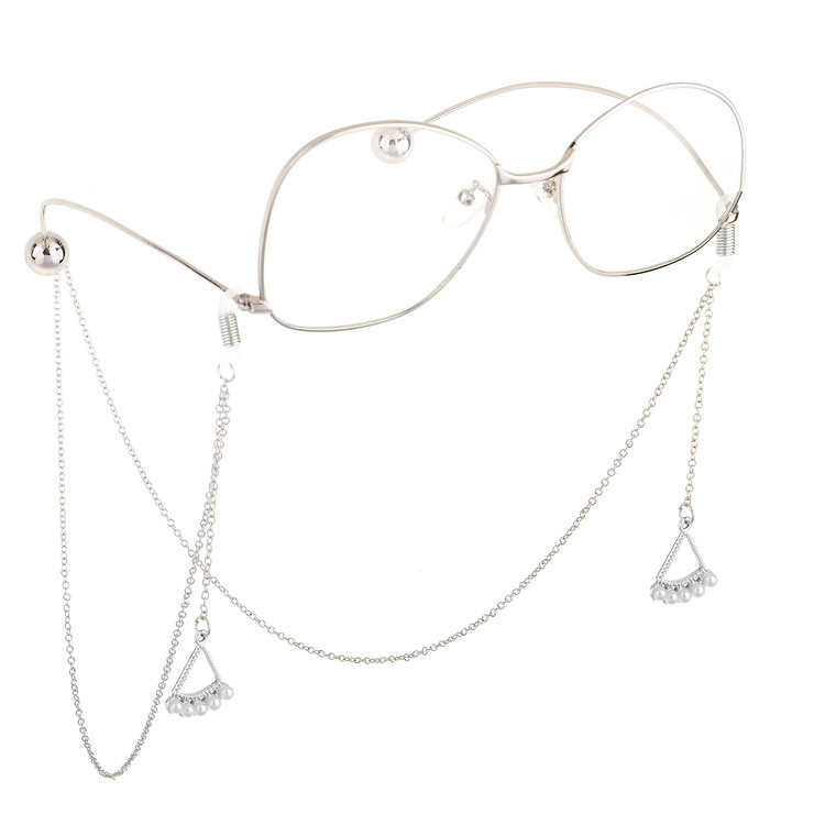 Metal non-slip chain, with pendant triangle with pearl, for glasses and masks GL246