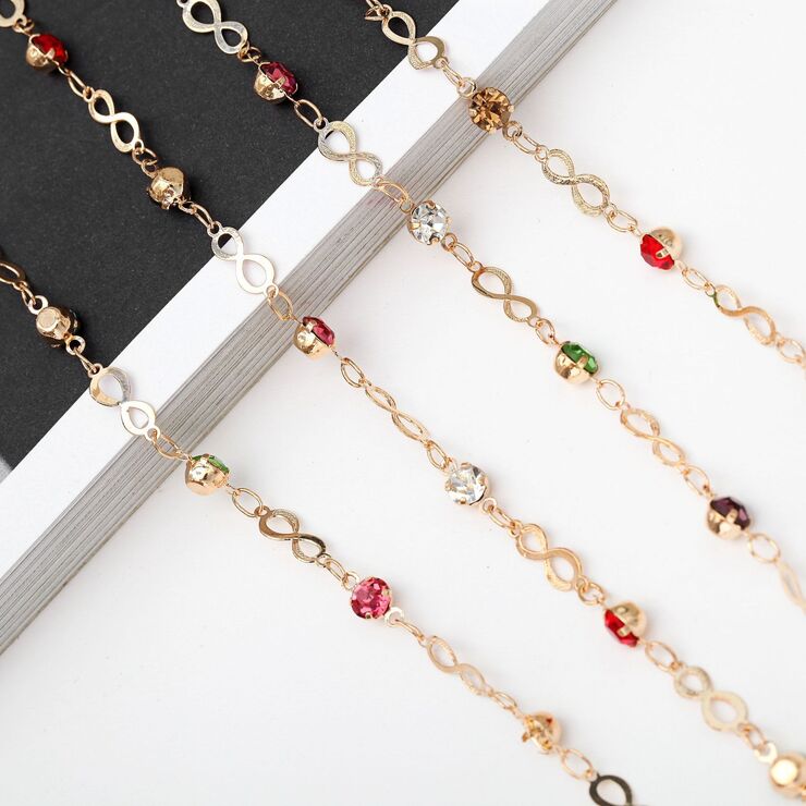 Metal non-slip chain, with colorful rhinestone, for glasses and masks GA083