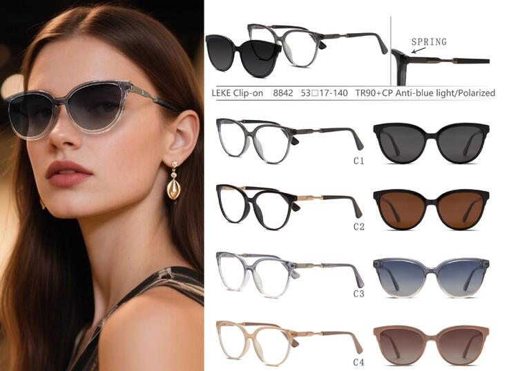 Оправа для очков пластиковая TR90+CP с защитой от синего света, с флексом + поляризационная солнцезащитная насадка (клипон) Leke LK8842
