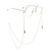 Gold-colored metal non-slip chain, with pendant star and moon with rhinestone, for glasses and masks GL821