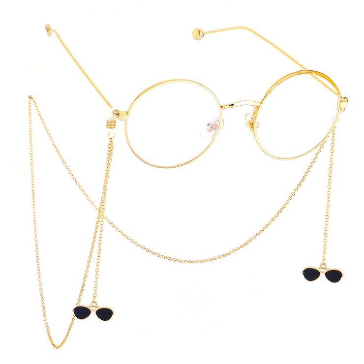 Gold-colored metal non-slip chain, with pendant sunglasses, for glasses and masks GL529