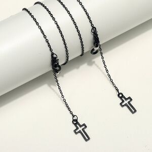 Металлическая нескользящая цепочка черного цвета, c крестом, для очков и масок GL1846