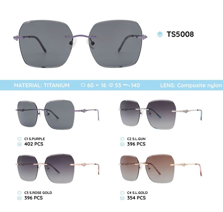 Titanium rimless frame polarized sunglasses TS5008