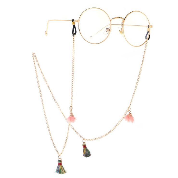 Gold-colored metal non-slip chain, with tassels, for glasses and masks GL028