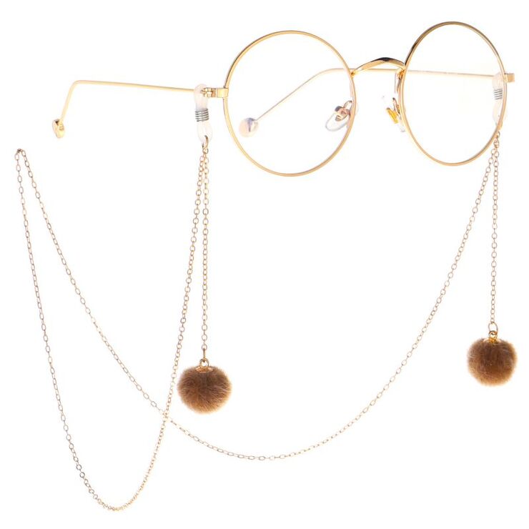 Gold-colored metal non-slip chain, with a fur ball pendant, for glasses and masks GL006