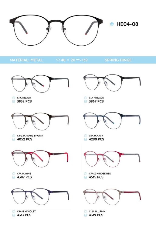 Металлическая оправа с дужками из материала TR-90 HE04-08