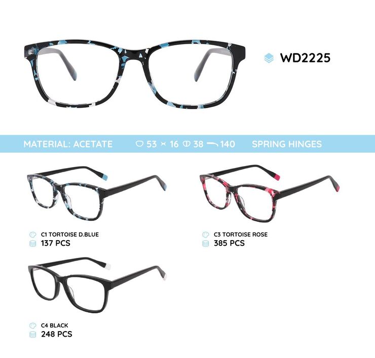 Plastic acetate eyeglasses frame for women with spring hinges WD2225