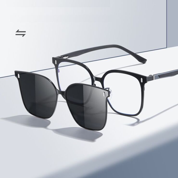 Оправа металлическая с защитой от синего света с флексом + магнитная солнцезащитная насадка (клипон) 7021-GT