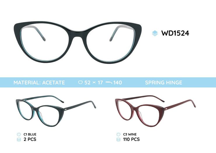 Plastic acetate eyeglasses frame for women with spring hinges WD1524