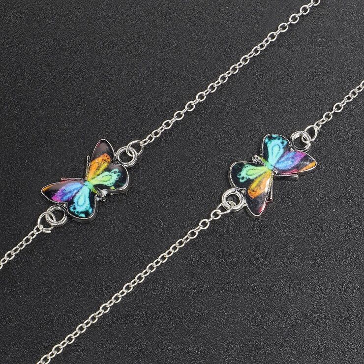 Silver-colored metal non-slip chain, with colorful butterfly, for glasses and masks GL392