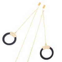 Gold-colored metal non-slip chain, with wood black round pendant, for glasses and masks GL308