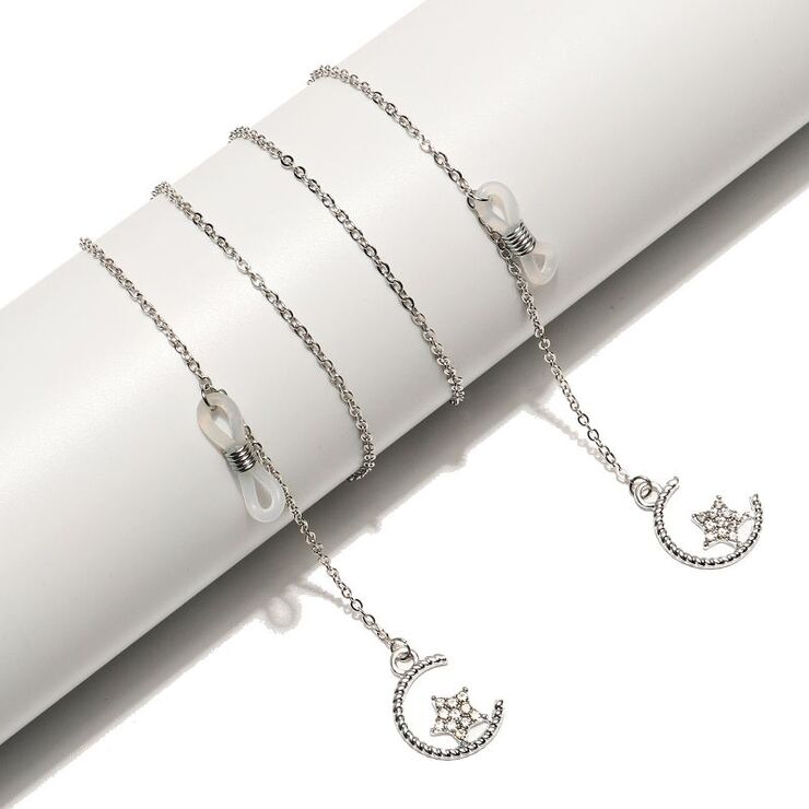 Металлическая нескользящая цепочка серебряного цвета, с подвеской в форме звезды со стразами, для очков и масок GL1516