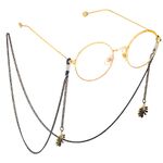 Black-colored metal non-slip chain, with pendant peacock feather, for glasses and masks GL678