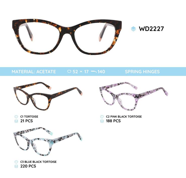 Plastic acetate eyeglasses frame for women with spring hinges WD2227