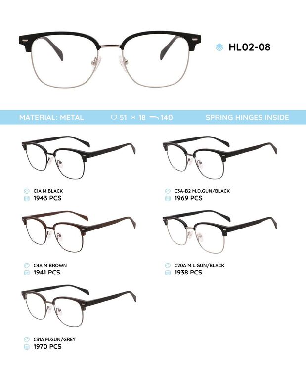 Metal frame with TR-90 temples with spring hinges HL02-08