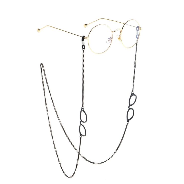 Black-colored metal non-slip chain, with pendant  glasses, for glasses and masks GL827